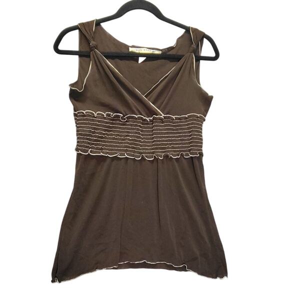 Max Studio Shirt Womens Size Small Vintage Brown USA Halter Top Babydoll Blouse - Picture 1 of 6